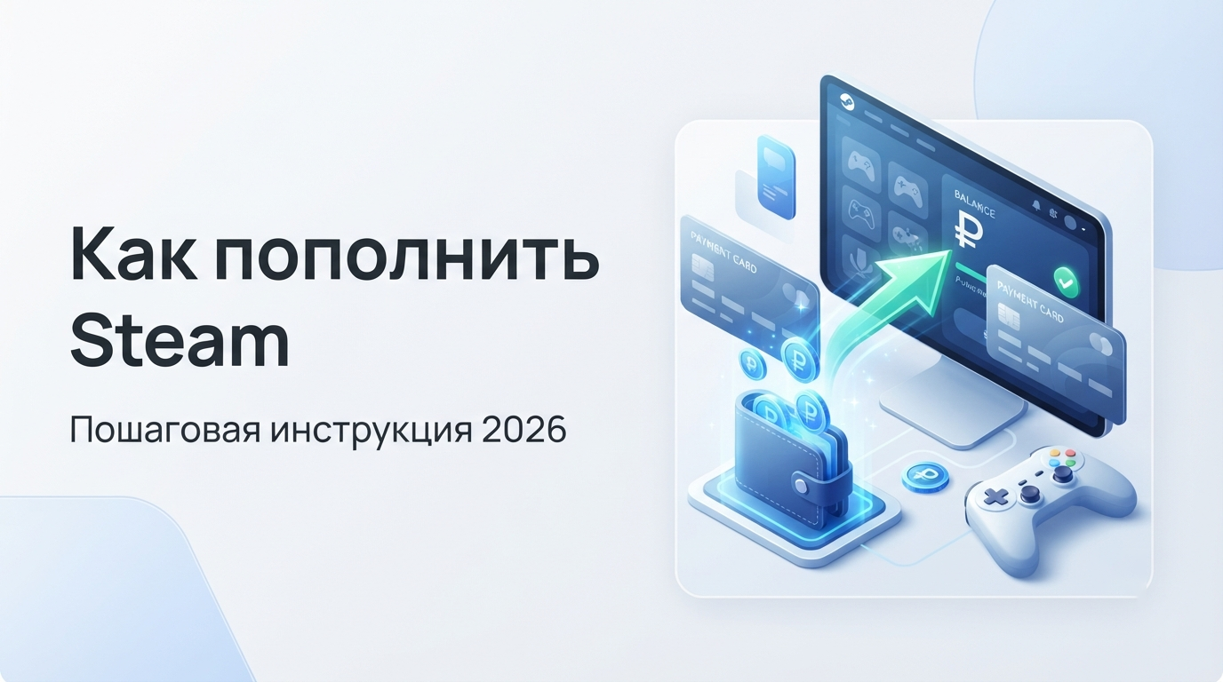 Пополнение баланса Steam через сервис Пополнено