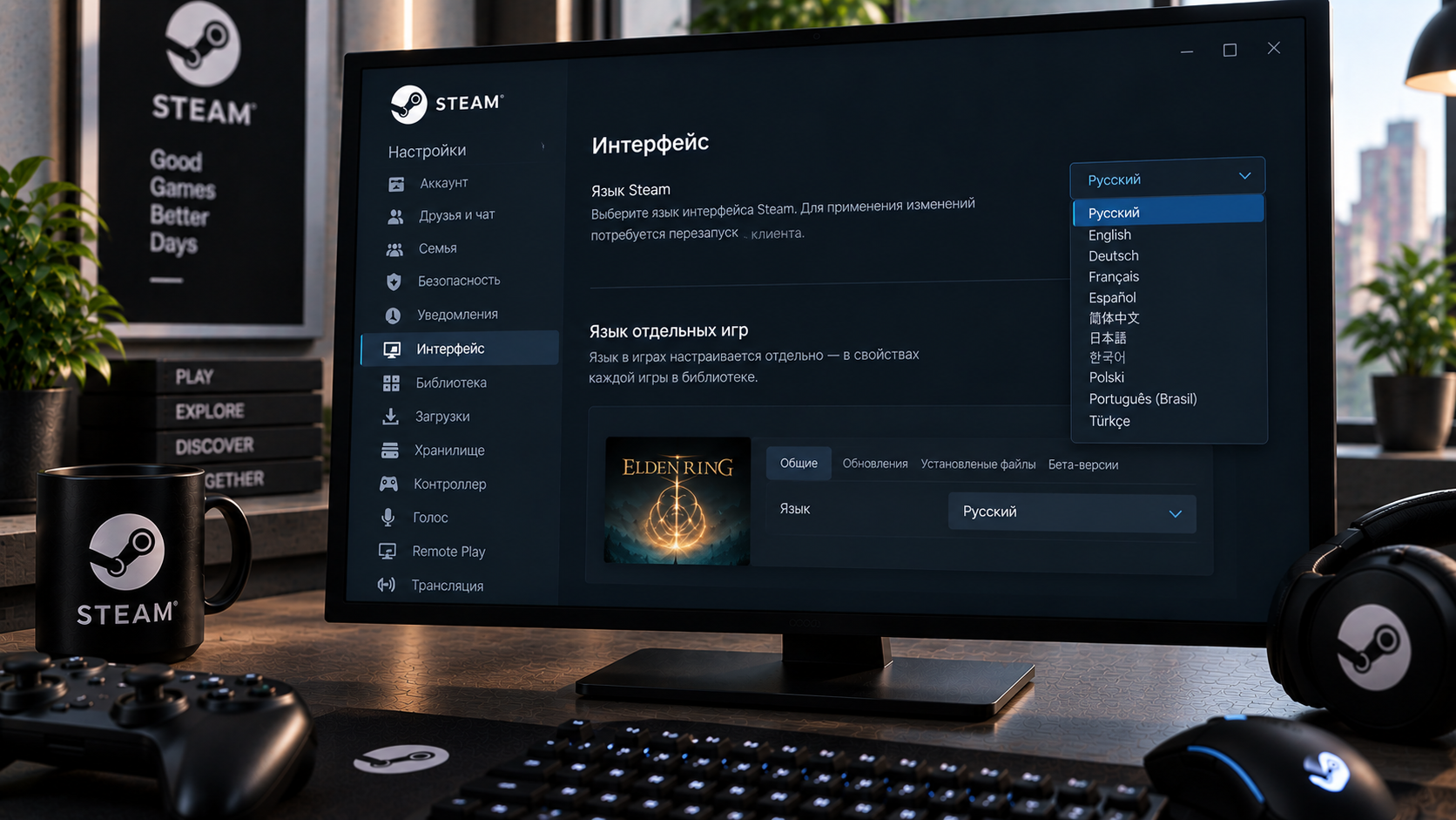 Как поменять язык в Steam
